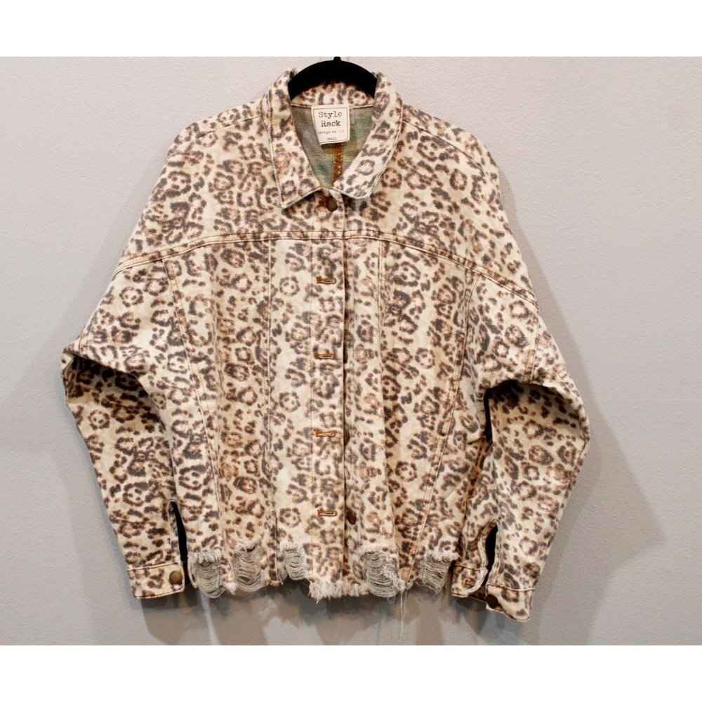Style Rack Cheetah Print Distressed Button Up Jacket Small S